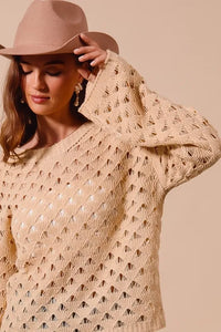 SO ME Geometric Pattern Open Knit Lightweight Sweater - Brittney MADE