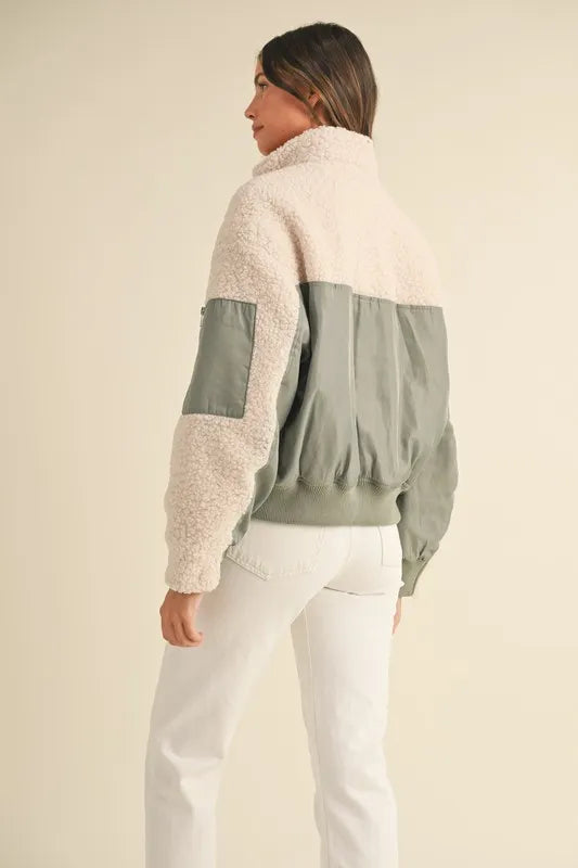 MABLE Shearling Contrast Bomber Jacket - Brittney MADE