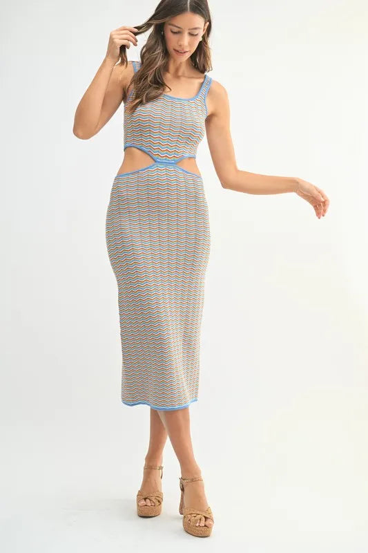 MABLE Multi Color Chevron Knit Bodycon Midi Dress - Brittney MADE