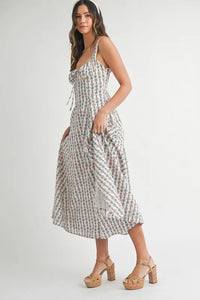 MABLE Floral Print Bustier Back Lace Up Midi Dress - Brittney MADE