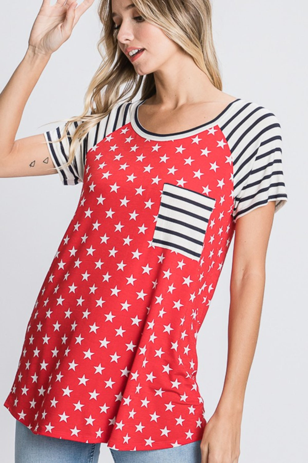 Heimish Full Size Star & Striped Round Neck Short Sleeve T-Shirt Plus Size - Brittney MADE