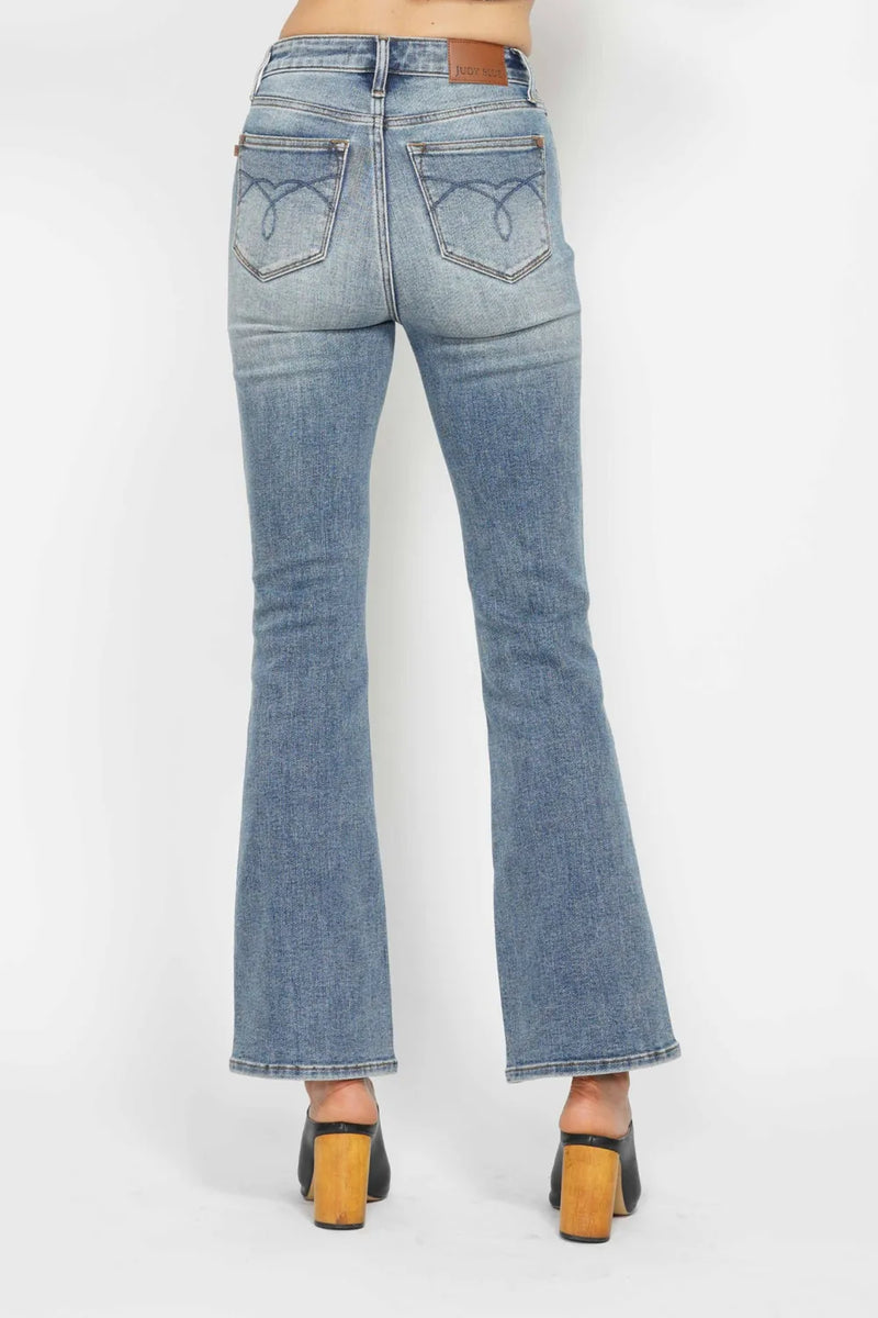 Judy Blue Full Size Tummy Control Back Embroidered Pocketed Bootcut Jeans Plus Size - Brittney MADE