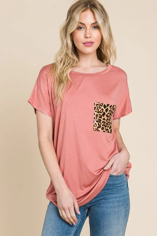 BOMBOM Leopard Chest Pocket Tee - Brittney MADE