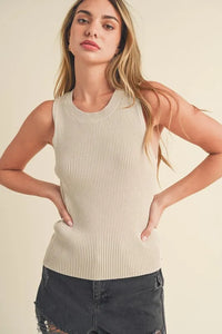 Aemi + Co Ribbed Round Neck Knit Tank - Brittney MADE