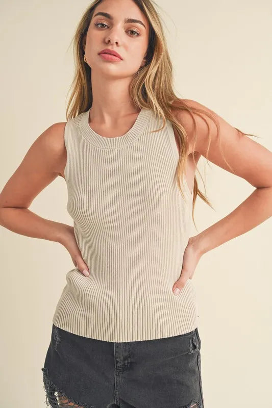 Aemi + Co Ribbed Round Neck Knit Tank - Brittney MADE
