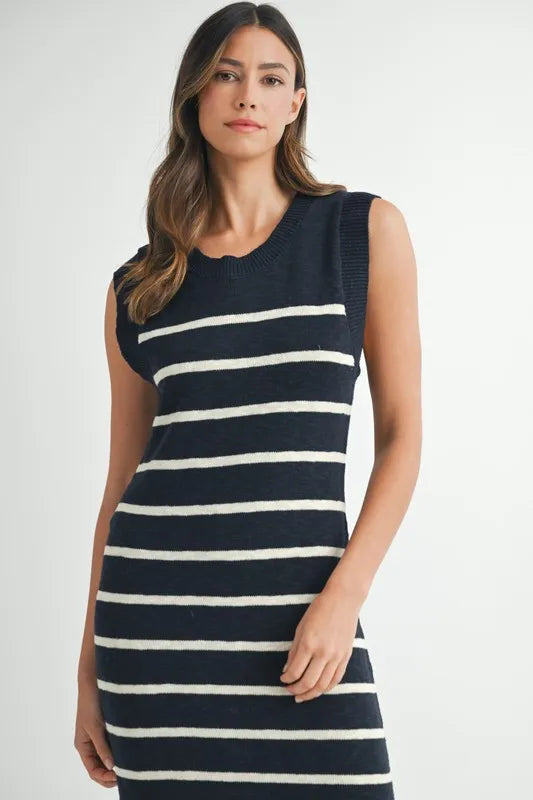 MABLE Sleeveless Stripe Sweater Maxi Side Slit Dress - Brittney MADE