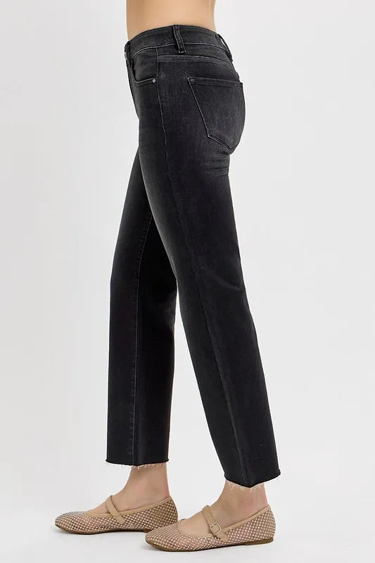 RISEN Tummy Control Mid Rise Crop Straight Jeans - Brittney MADE
