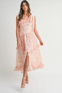 MABLE Floral Printed Shoulder Strap Midi Dress - Brittney MADE