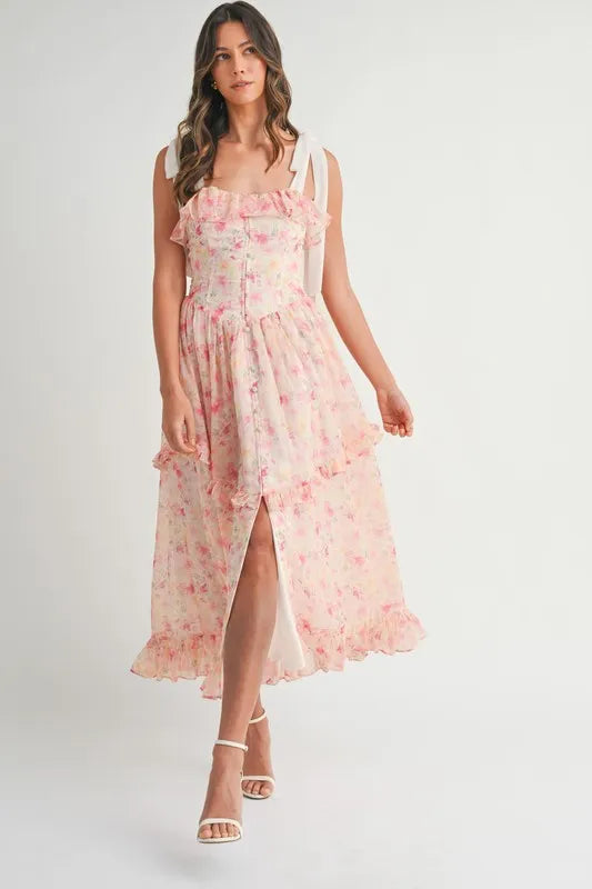 MABLE Floral Printed Shoulder Strap Midi Dress - Brittney MADE