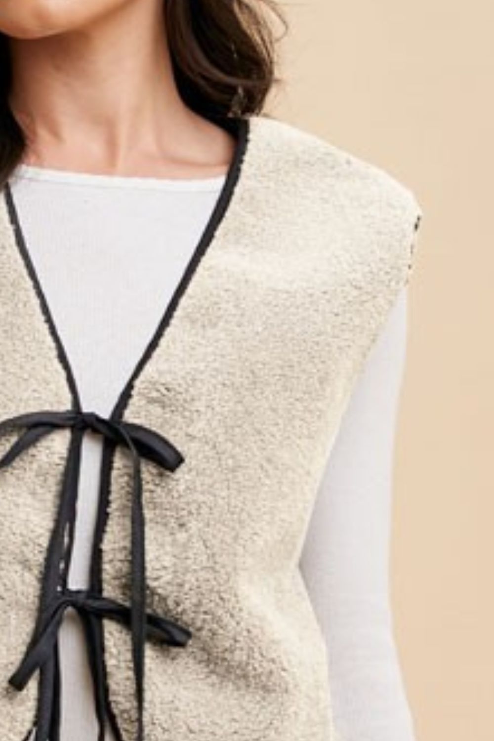 Annie Wear V-Neck Tie Detail Vest Coat - Brittney MADE
