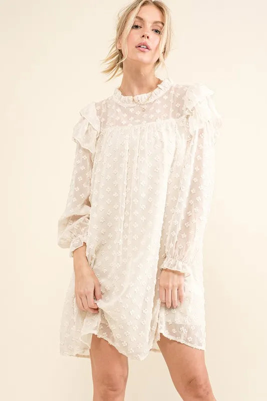 And The Why Ruffle Shoulder with Textured Woven Dress - Brittney MADE