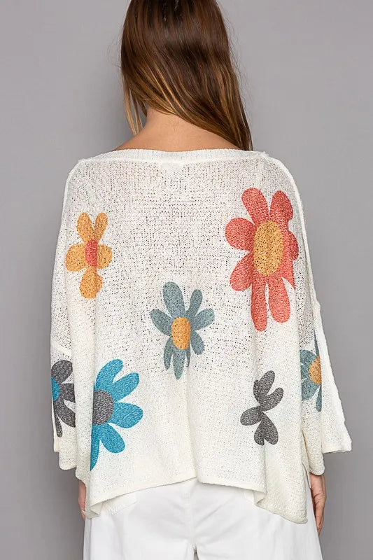 POL Flower Dropped Shoulder Long Sleeve Knit Top - Brittney MADE