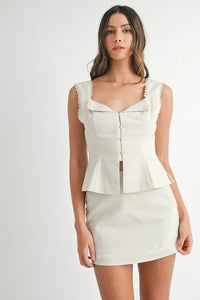 MABLE Embroidered Button Front Top and Mini Skirt Set - Brittney MADE