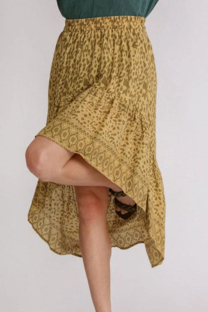 Umgee Full Size Animal Border Print High Low Skirt Plus Size - Brittney MADE