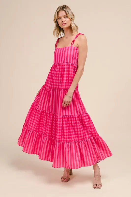 SO ME Stripe Tiered Maxi Dress with Colorful Chain Strap - Brittney MADE