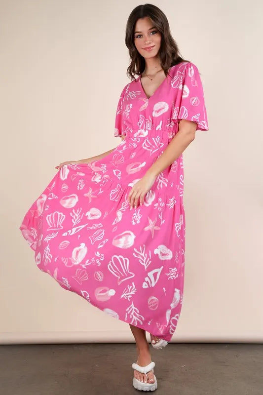VERY J Printed V-Neck Resort Midi Dress - Brittney MADE