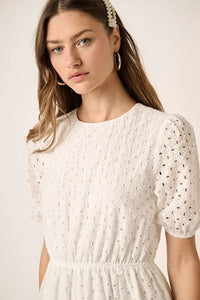 Mittoshop Eyelet Round Neck Puff Sleeve Mini Dress - Brittney MADE