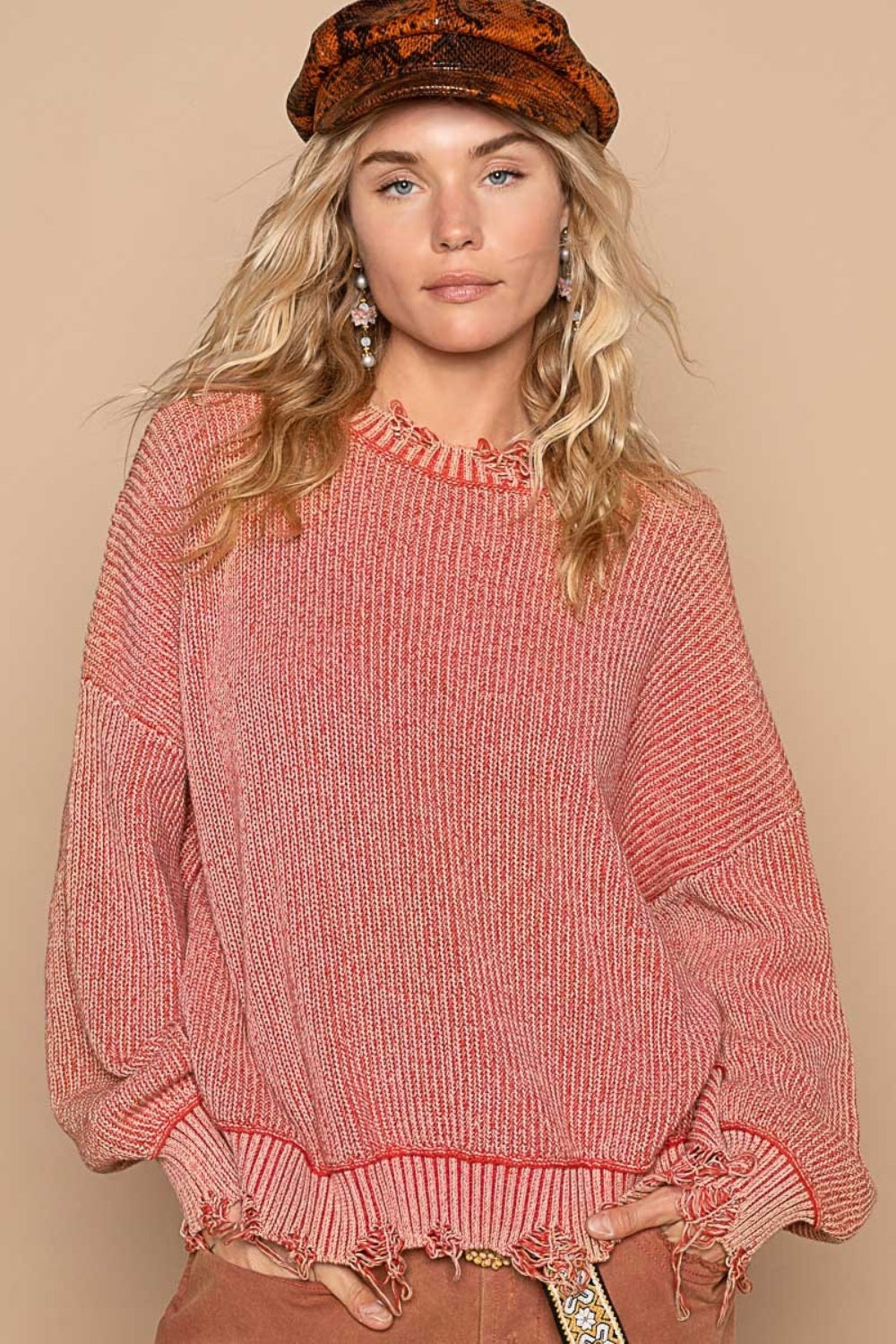 POL Distressed Washed Drop Shoulder Sweater - Brittney MADE