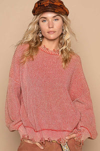POL Distressed Washed Drop Shoulder Sweater - Brittney MADE