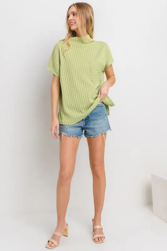 Ces Femme Texture Mock Neck Short Sleeve Knit Top - Brittney MADE