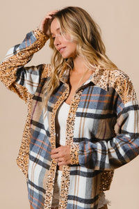 BiBi Curved Hem Sequin Plaid Button Up Shacket - Brittney MADE