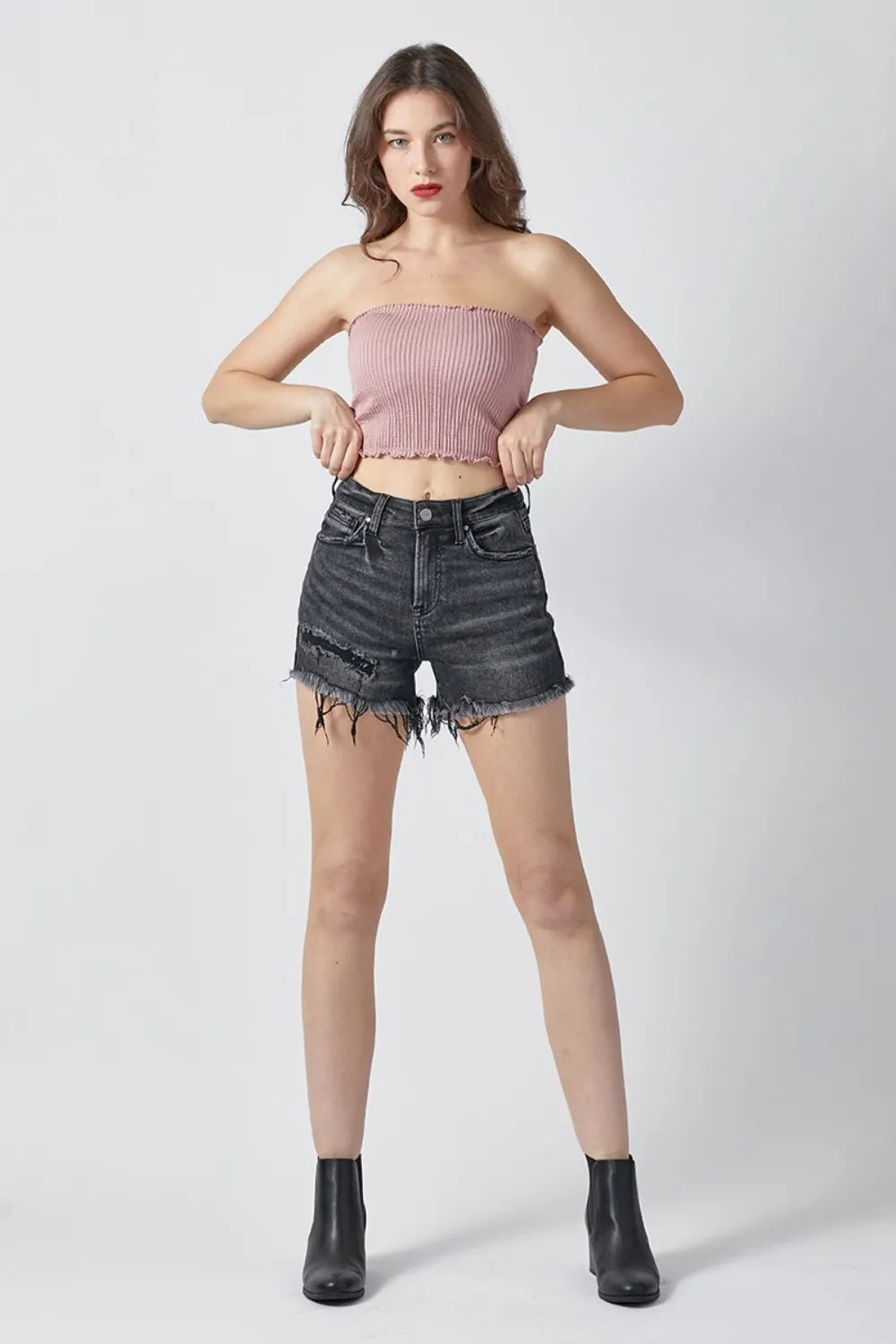 RISEN Raw Hem Denim Shorts with Pockets - Brittney MADE