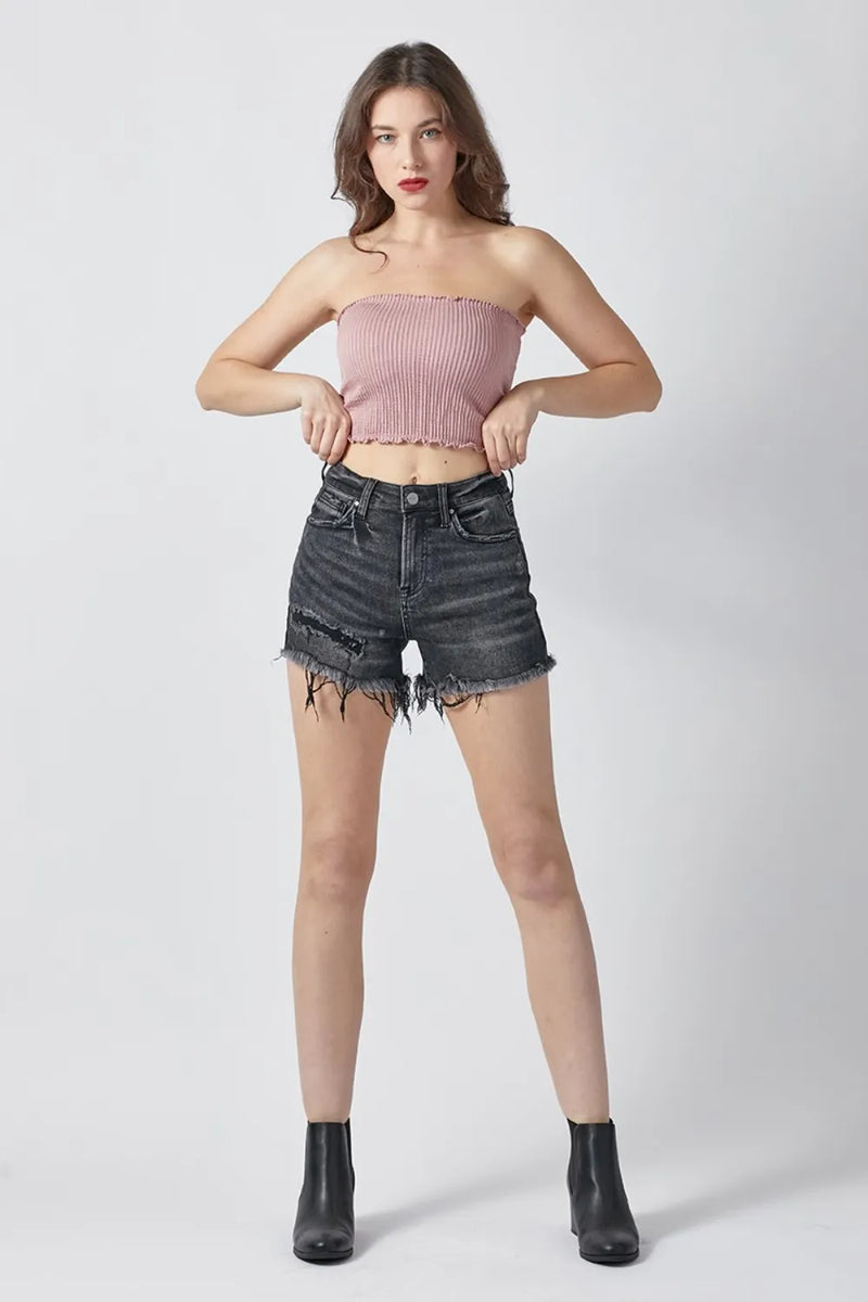 RISEN Raw Hem Denim Shorts with Pockets - Brittney MADE