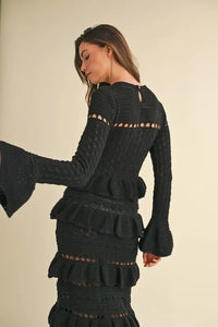 MABLE Long Sleeve Tiered Ruffle Knit Midi Dress - Brittney MADE