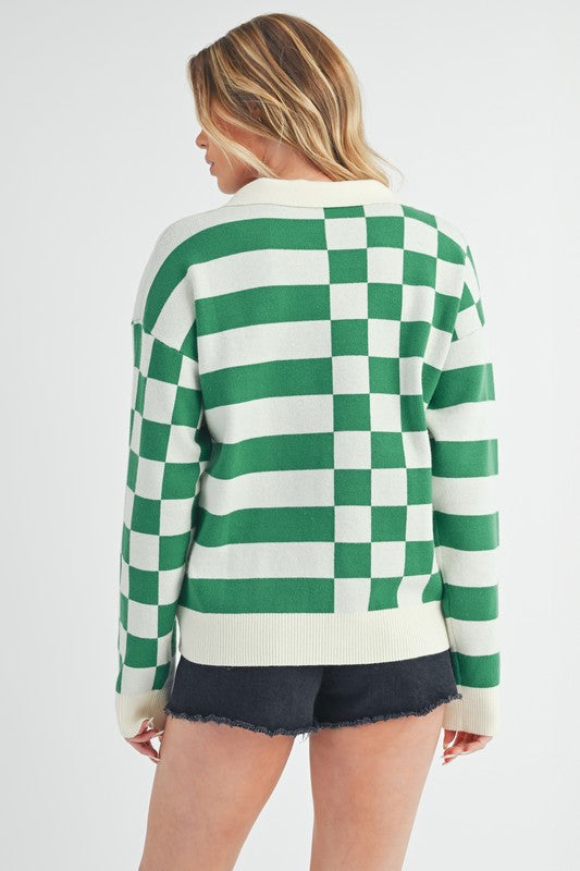 Aemi + Co Striped & Checkered Drop Shoulder Sweater - Brittney MADE