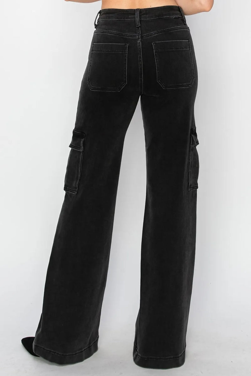 Risen Full Size High Rise Wide Leg Cargo Jeans - Brittney MADE