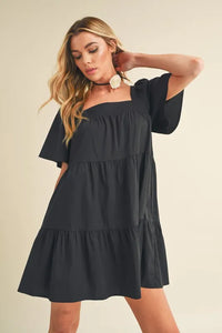 Aemi + Co Square Neck Half Sleeve Tiered Dress - Brittney MADE