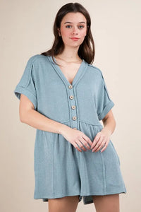 VERY J Two Tone Ribbed Knit Comfy Casual Romper - Brittney MADE
