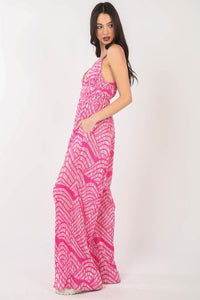VERY J Printed Pleated Sleeveless Wide Leg Jumpsuit - Brittney MADE