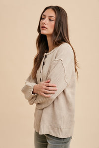 Annie Wear Half Button Ribbed Hem Sweater - Brittney MADE