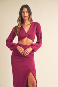 MABLE Front Twisted Knit Top and Midi Skirt Set - Brittney MADE