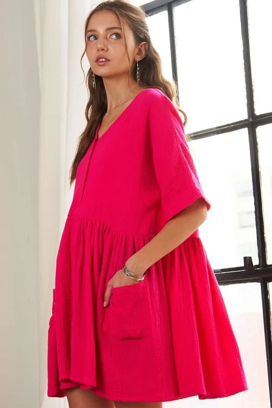 ADORA V-Neck Half Sleeve Dress with Pockets - Brittney MADE