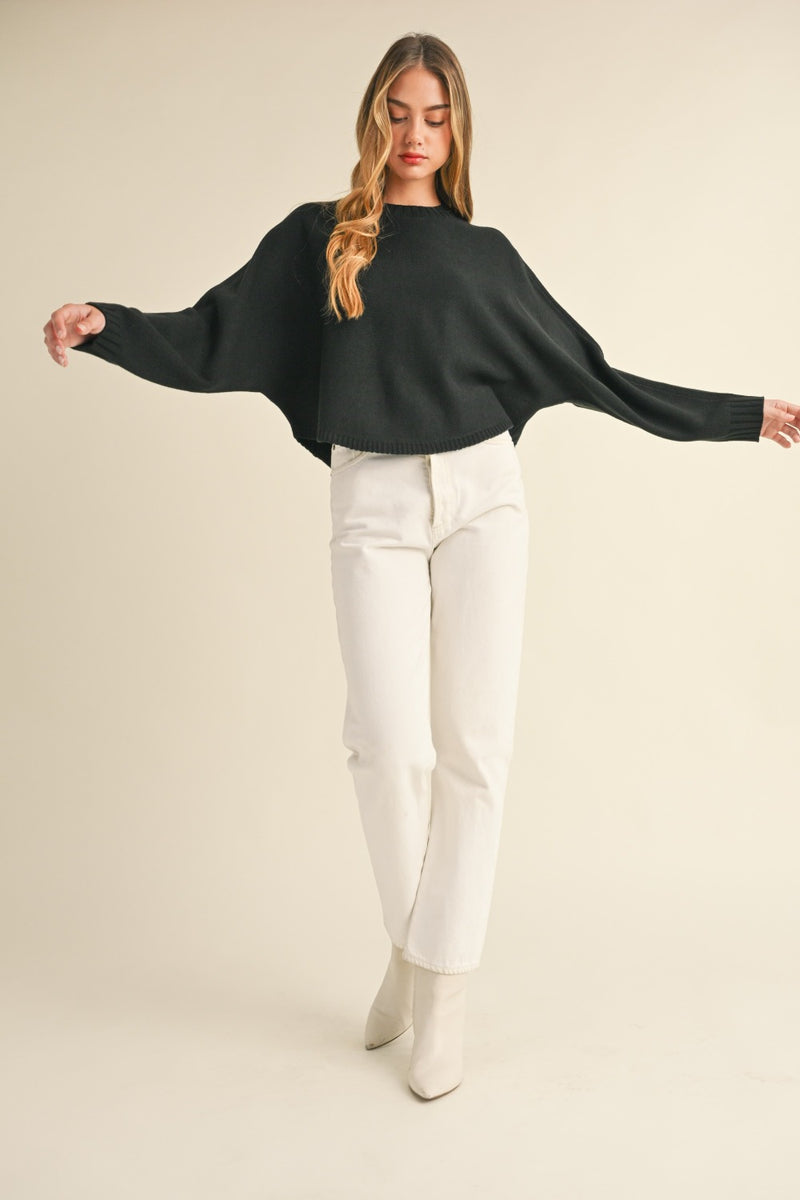 Mable Round Neck Dolman Sleeve Cropped Sweater - Brittney MADE