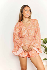 Double Take Printed Flare Sleeve Surplice Romper - Brittney MADE