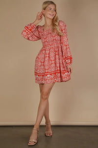 VERY J Printed Smocked Chest Boho Mini Dress - Brittney MADE