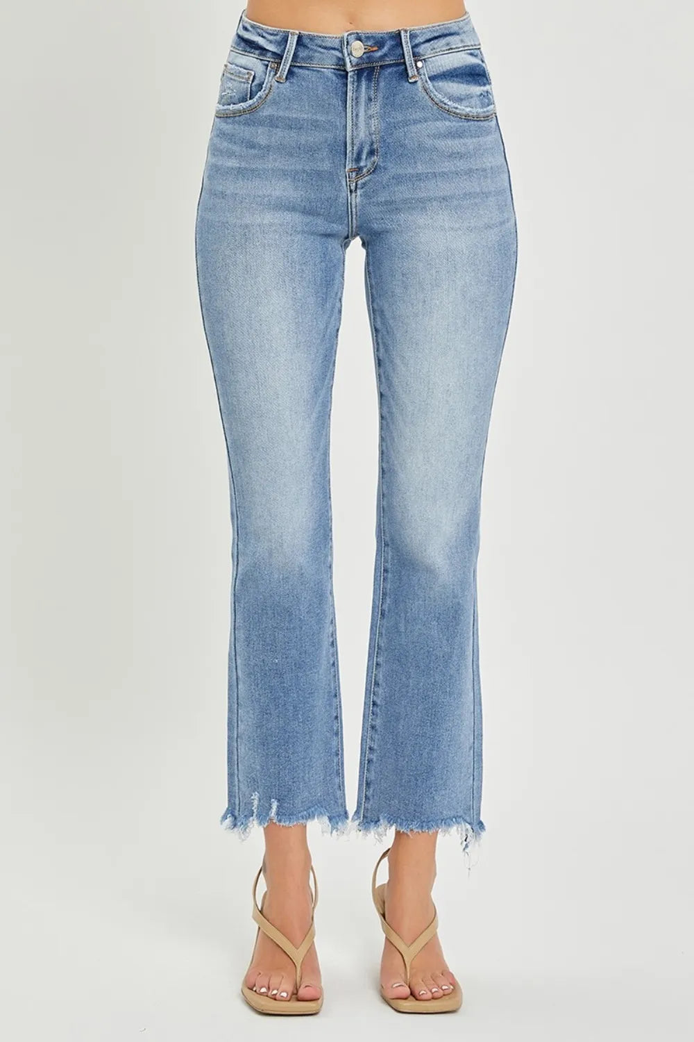 RISEN Full Size Frayed Hem Cropped Straight Jeans - Brittney MADE