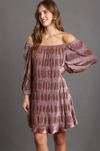 Umgee Off-Shoulder Balloon Sleeve Velvet Mini Dress - Brittney MADE