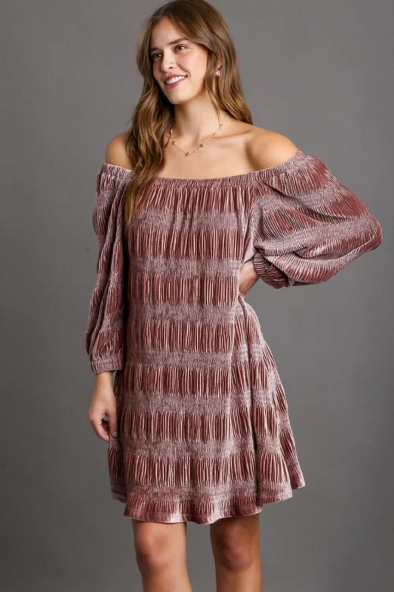 Umgee Off-Shoulder Balloon Sleeve Velvet Mini Dress - Brittney MADE