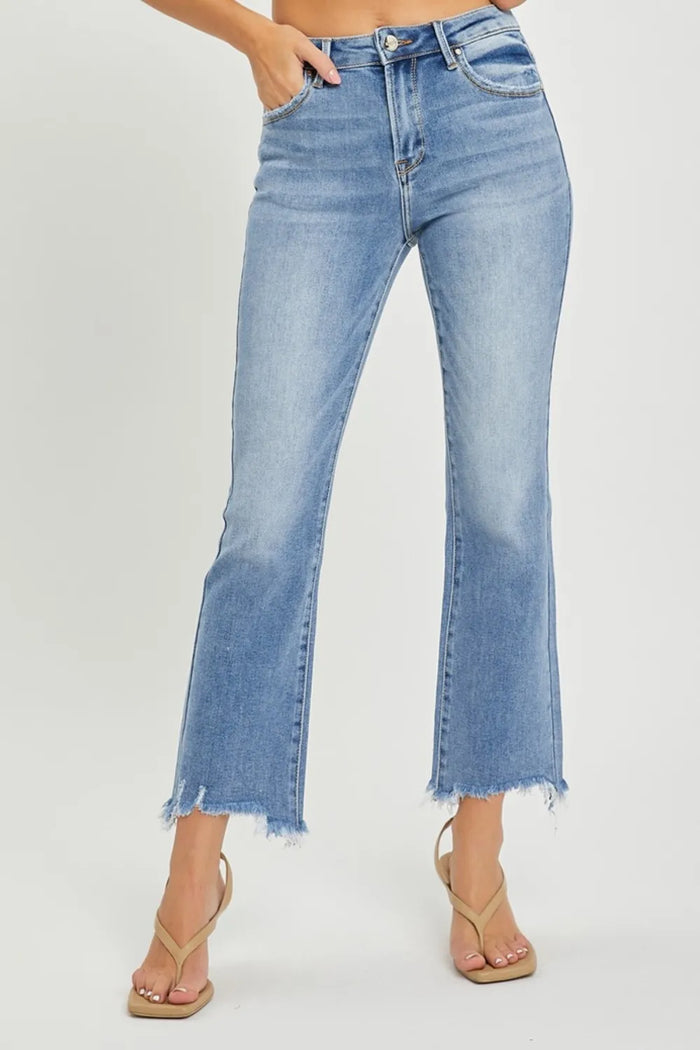 RISEN Full Size Frayed Hem Cropped Straight Jeans - Brittney MADE