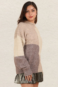 VERY J Color Block Mock Neck Drop Shoulder Sweater - Brittney MADE