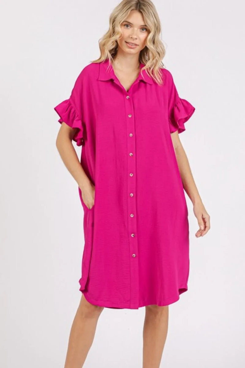 Mittoshop Button Down Flounce Sleeve Dress with Pockets - Brittney MADE
