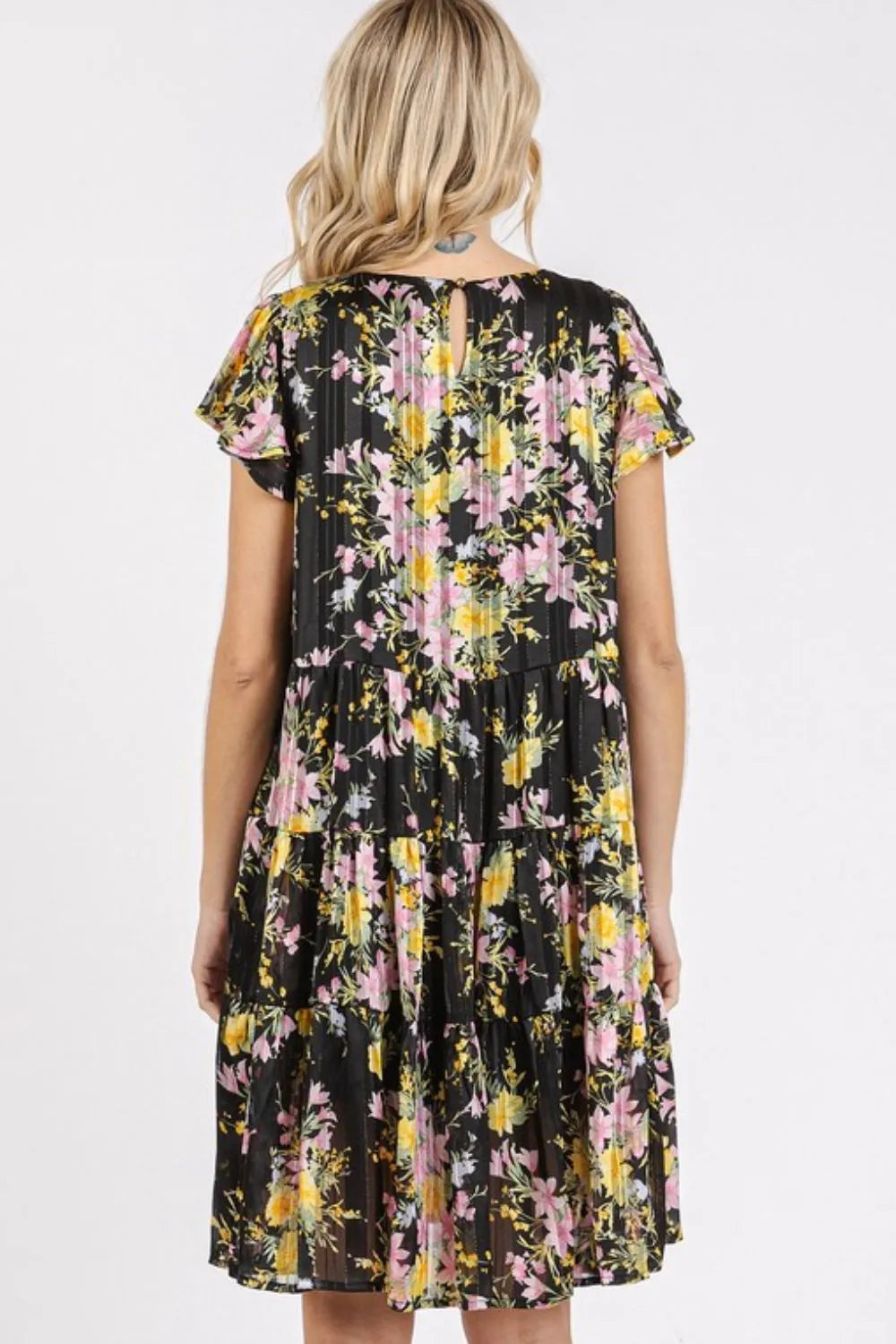 Mittoshop Flower Print Round Neck Flutter Sleeve Tiered Dress - Brittney MADE