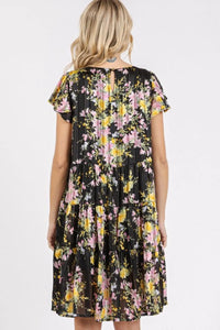 Mittoshop Flower Print Round Neck Flutter Sleeve Tiered Dress - Brittney MADE