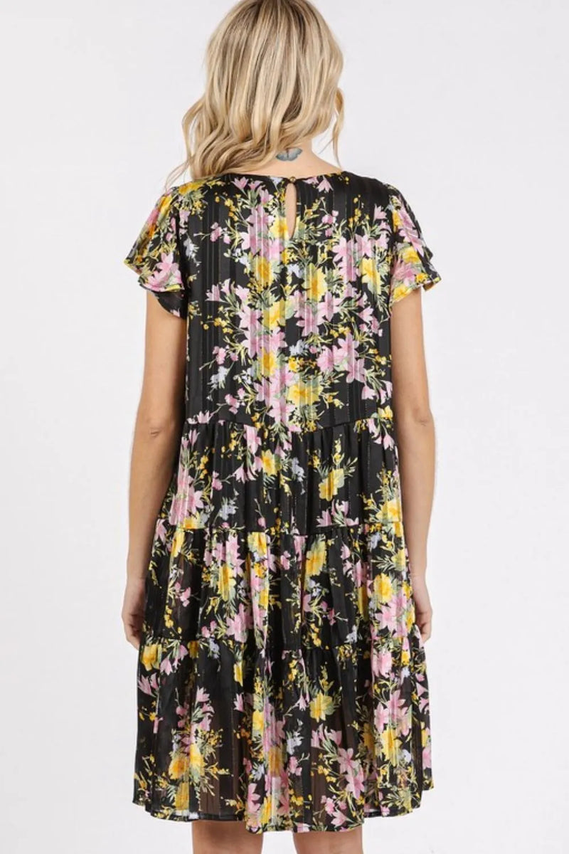 Mittoshop Flower Print Round Neck Flutter Sleeve Tiered Dress - Brittney MADE