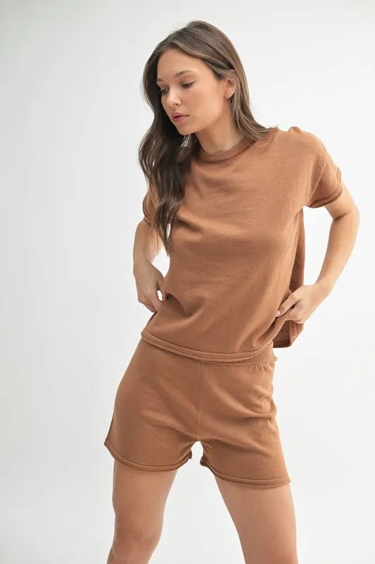 MONO B Easy Breezy Top and Shorts Sweater Set - Brittney MADE