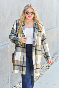 Double Take Full Size Plaid Button Up Lapel Collar Coat - Brittney MADE